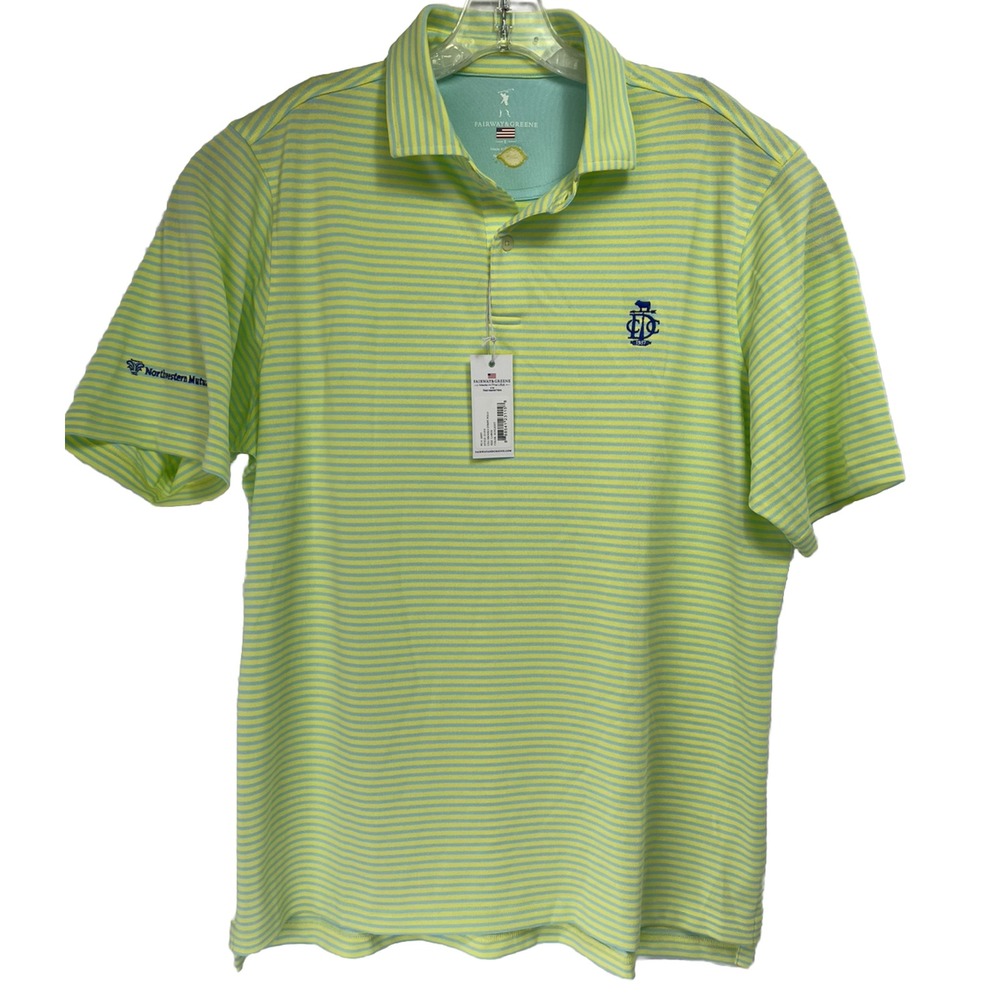 Fairway Greene Mens Large Yellow/Green Striped Golf Polo Shirt (L5) NWTs